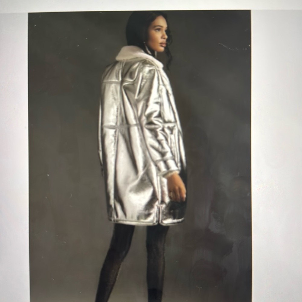 7 For All Mankind Metallic Longline silver shiny coat Size S